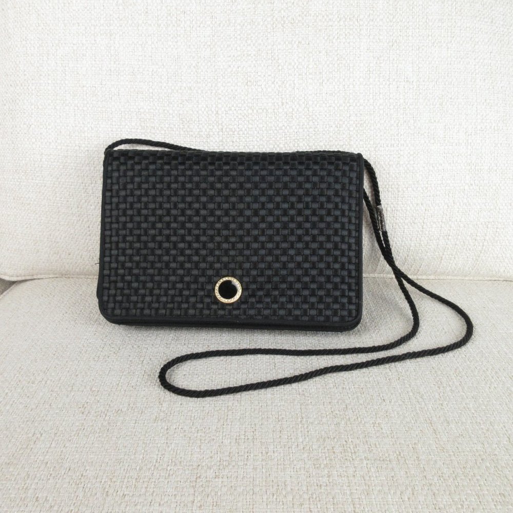 Jay Herbert Woven Black Evening Clutch Small Gold Magnetic Clasp